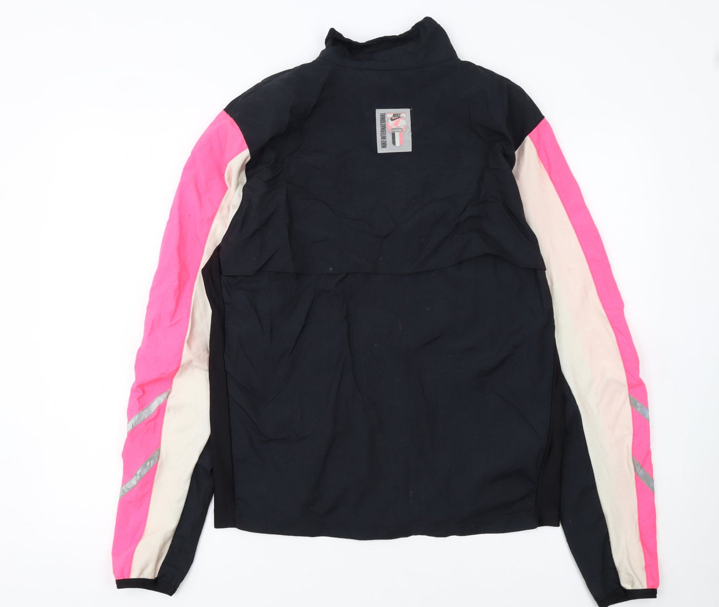 Nike Womens Black Pink Windbreaker Jacket Size L Reflective Panels