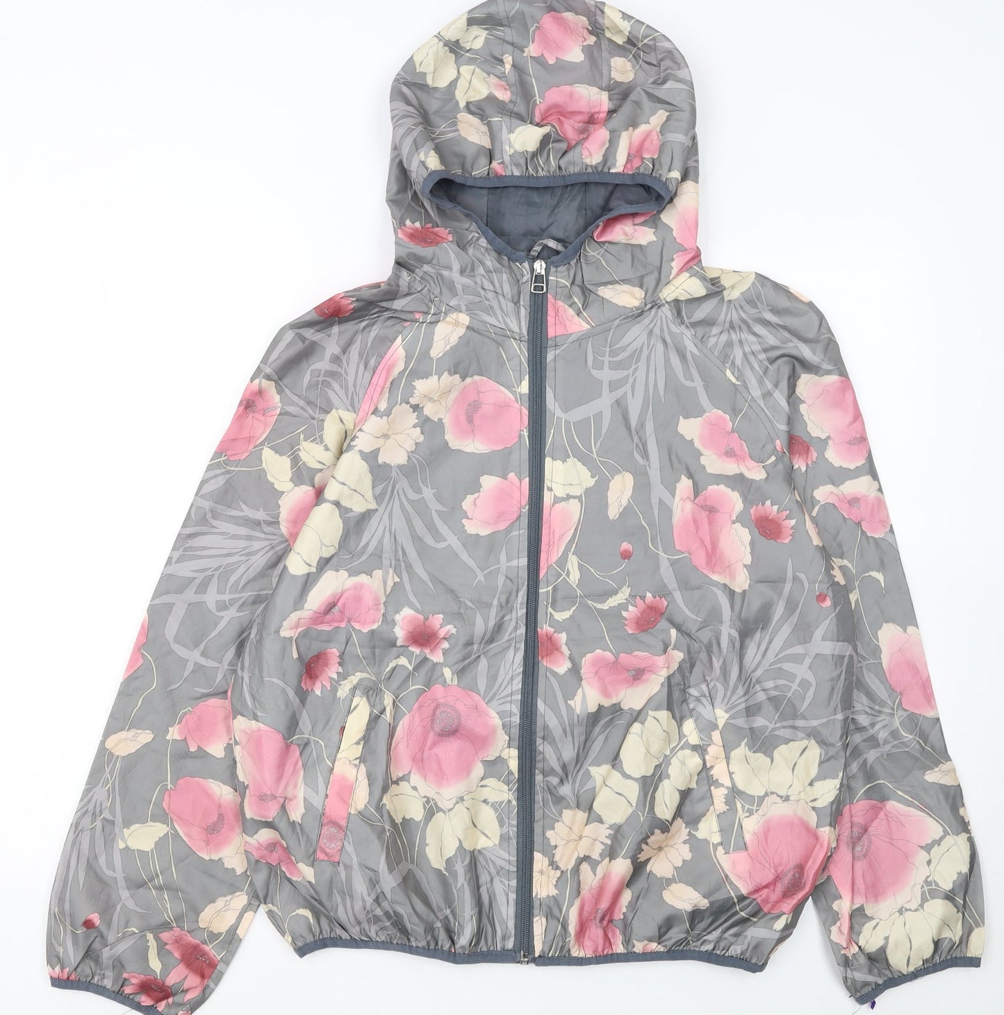 Miss London Womens Grey Floral Hooded Rain Jacket XL