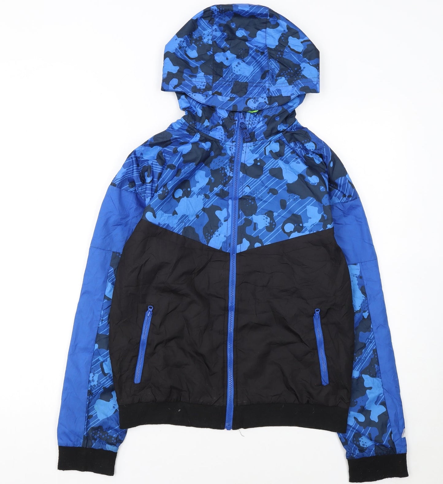 Russell Boys Blue Camouflage Hooded Windbreaker Jacket Size 18 Years