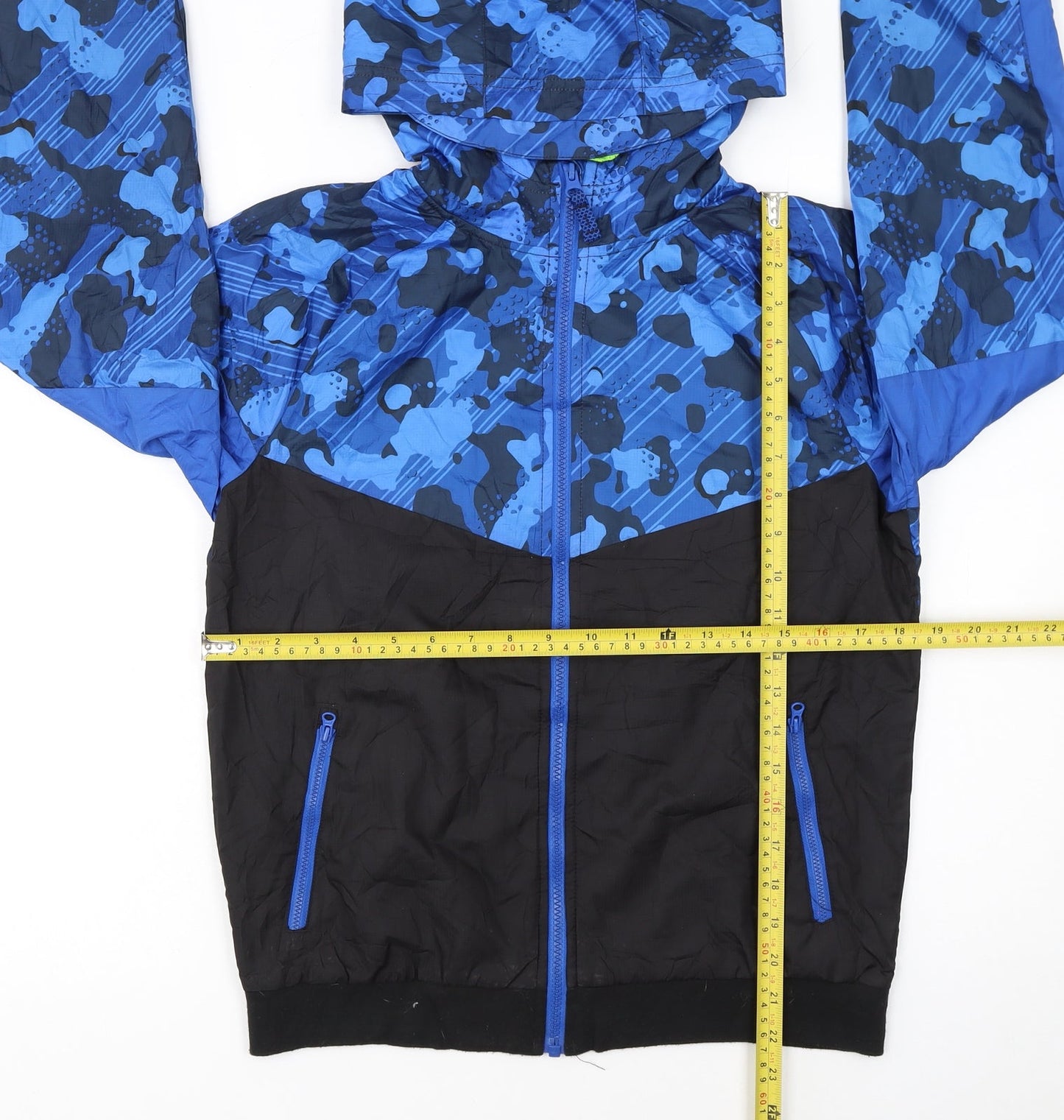 Russell Boys Blue Camouflage Hooded Windbreaker Jacket Size 18 Years