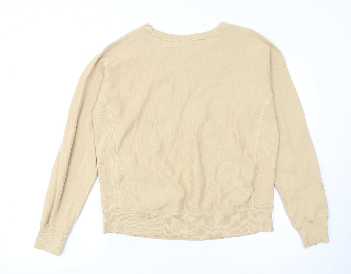 Champion Womens Beige Reverse Weave Sweatshirt Large Logo Crew Neck