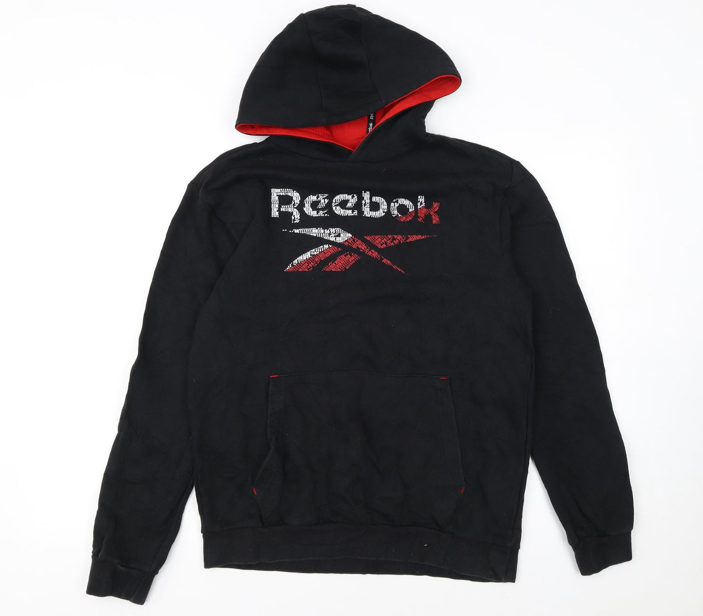 Reebok Boys Black Pullover Hoodie XL 15-16 Years Graphic Logo Fleece