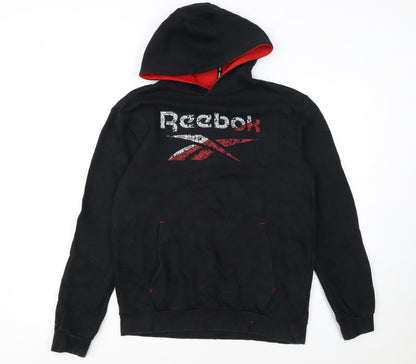 Additional front view of Reebok boys’ black pullover hoodie xl 15-16 years graphic logo fleece