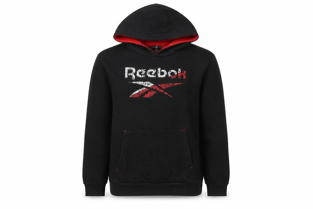Reebok Boys Black Pullover Hoodie XL 15-16 Years Graphic Logo Fleece