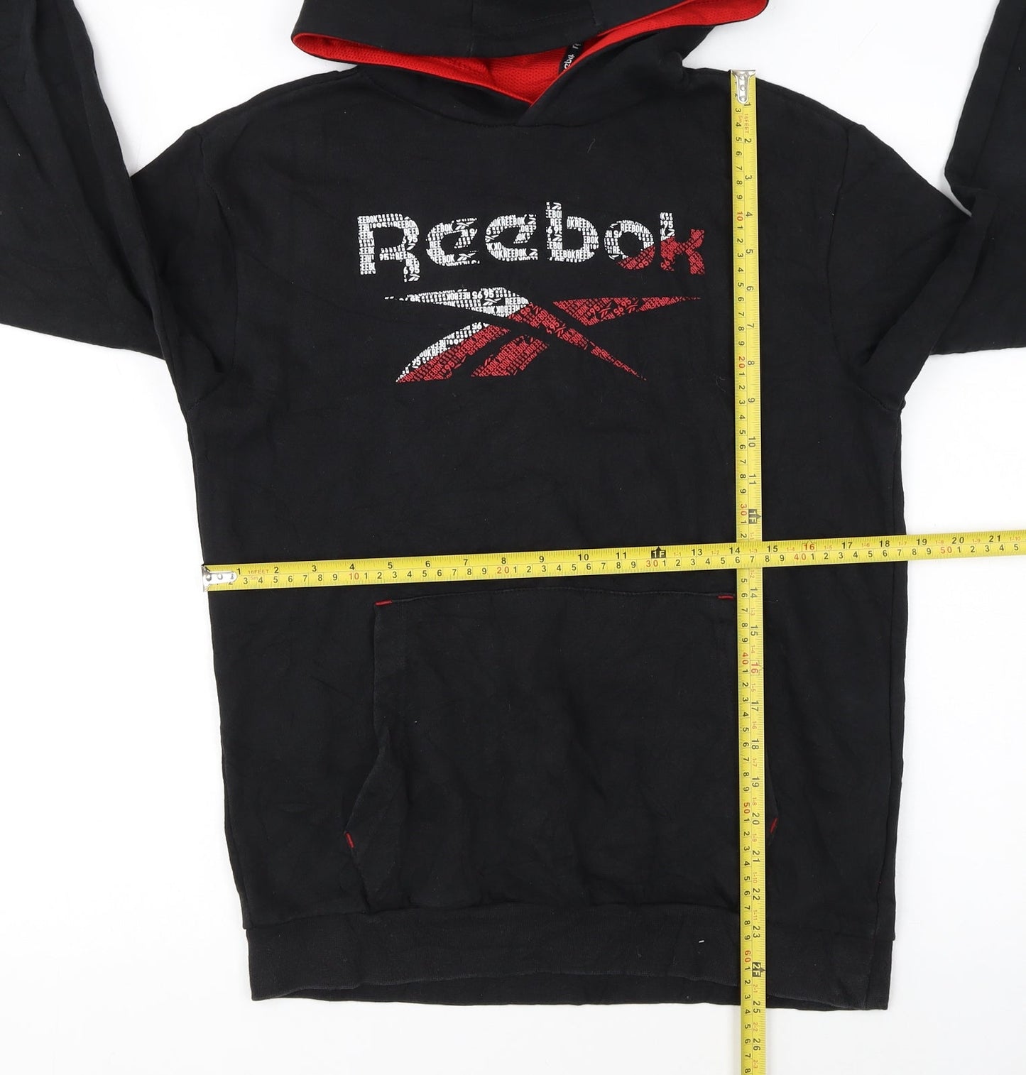 Reebok Boys Black Pullover Hoodie XL 15-16 Years Graphic Logo Fleece