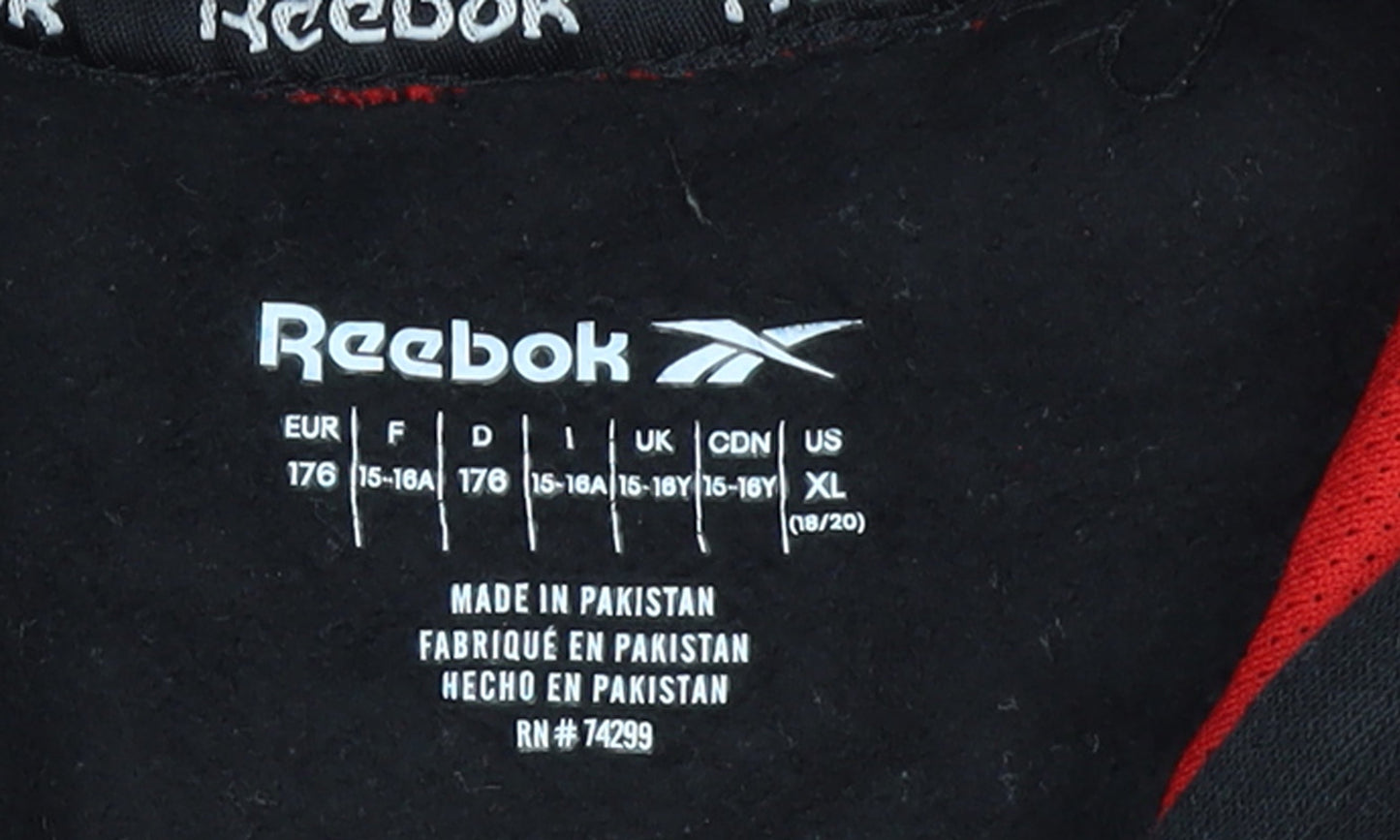 Reebok Boys Black Pullover Hoodie XL 15-16 Years Graphic Logo Fleece
