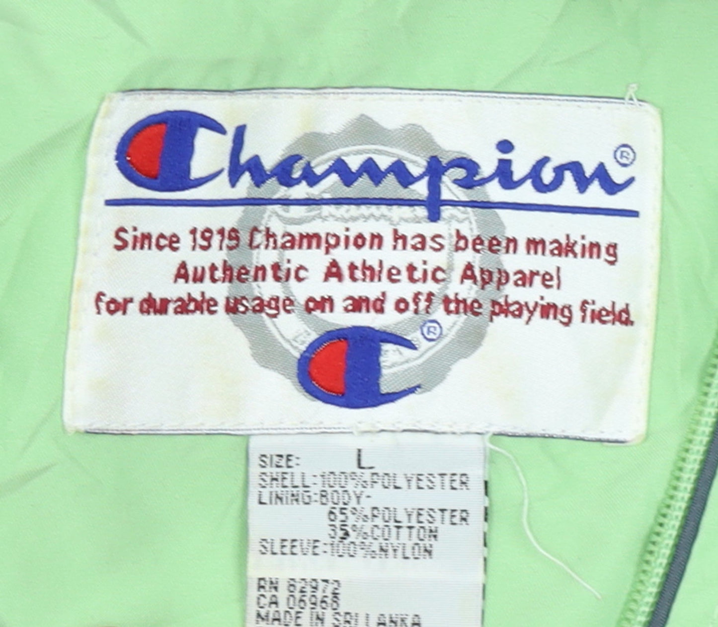 Champion Womens Green Track Jacket L Full Zip Lightweight Sportswear