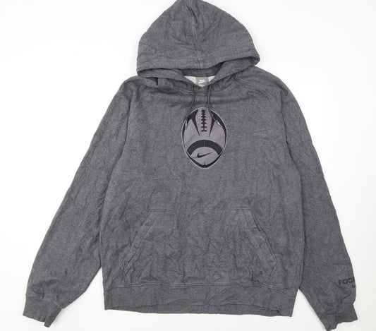 Nike Mens Grey Pullover Hoodie L Graphic Print Sports Fleece