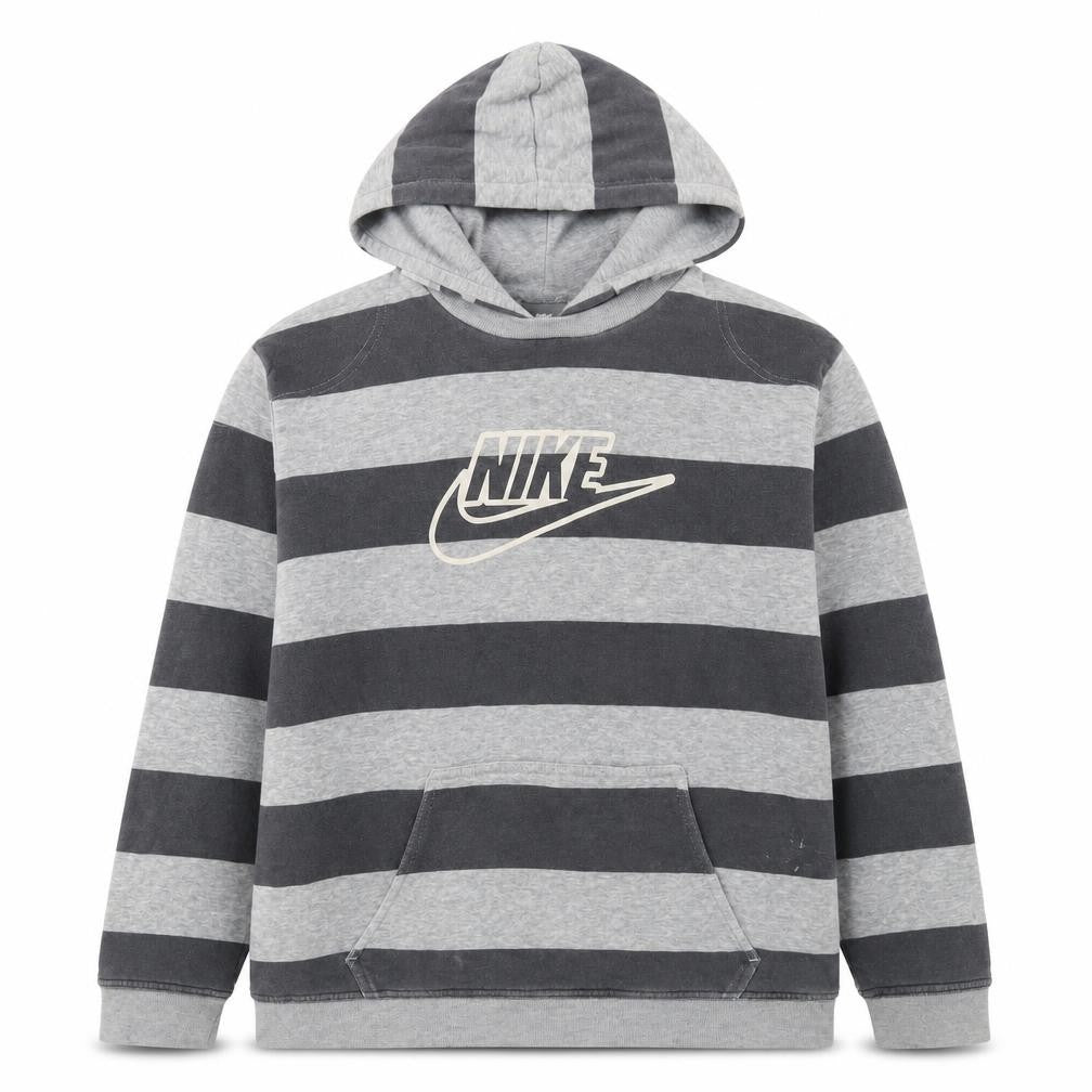 Nike Boys Grey Striped Pullover Hoodie L 12/13 Years Hooded Fleece Sweatshirt