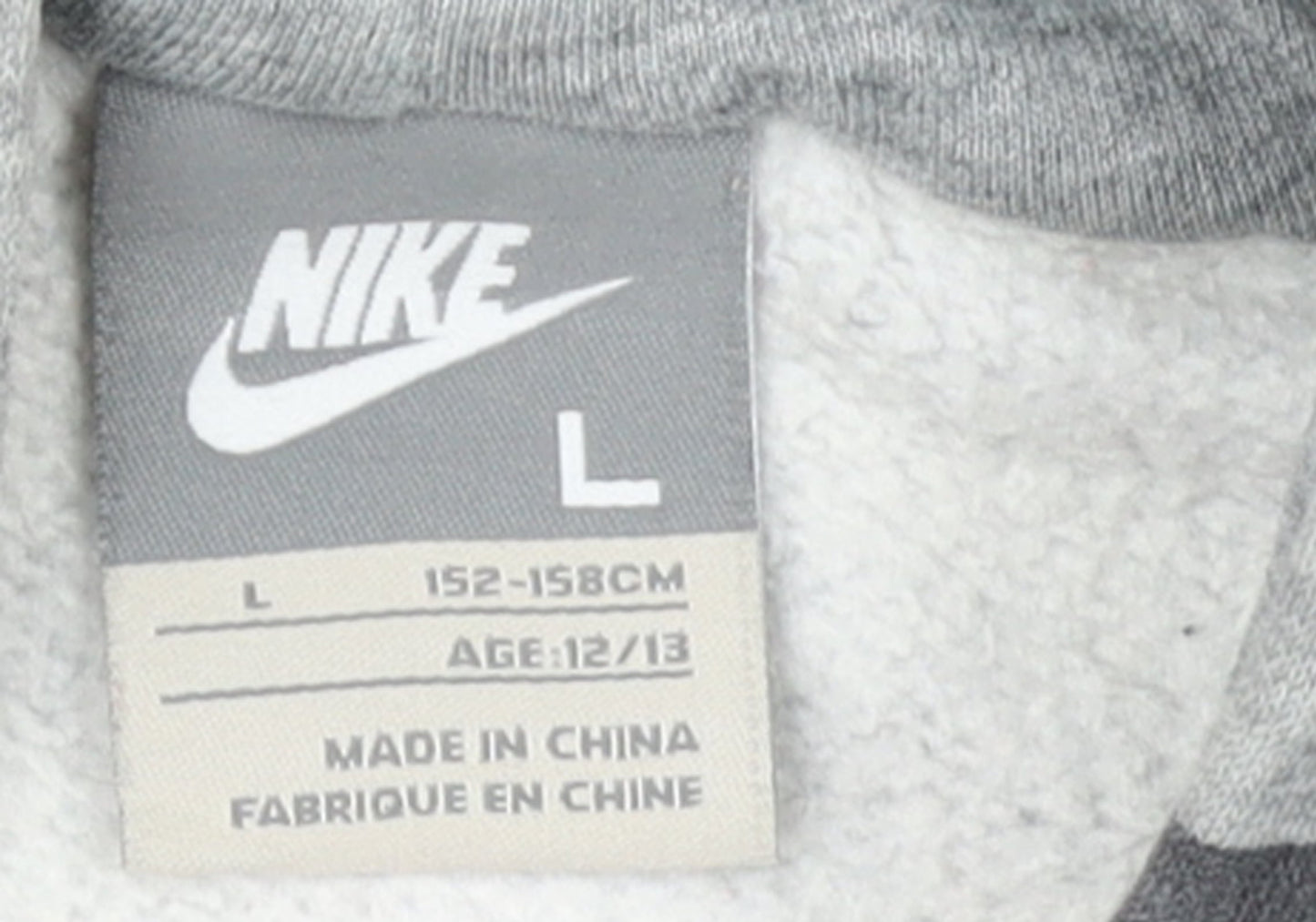 Nike Boys Grey Striped Pullover Hoodie L 12/13 Years Hooded Fleece Sweatshirt