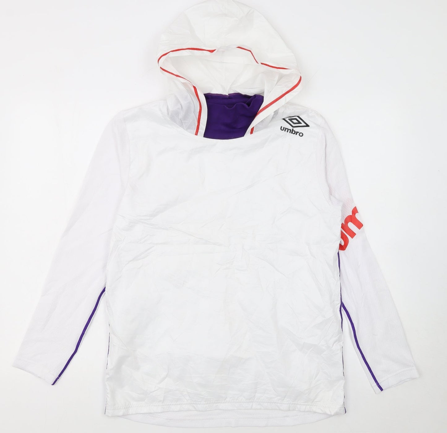 Umbro Womens White Hooded Pullover Hoodie Size 12 with Logo Detail
