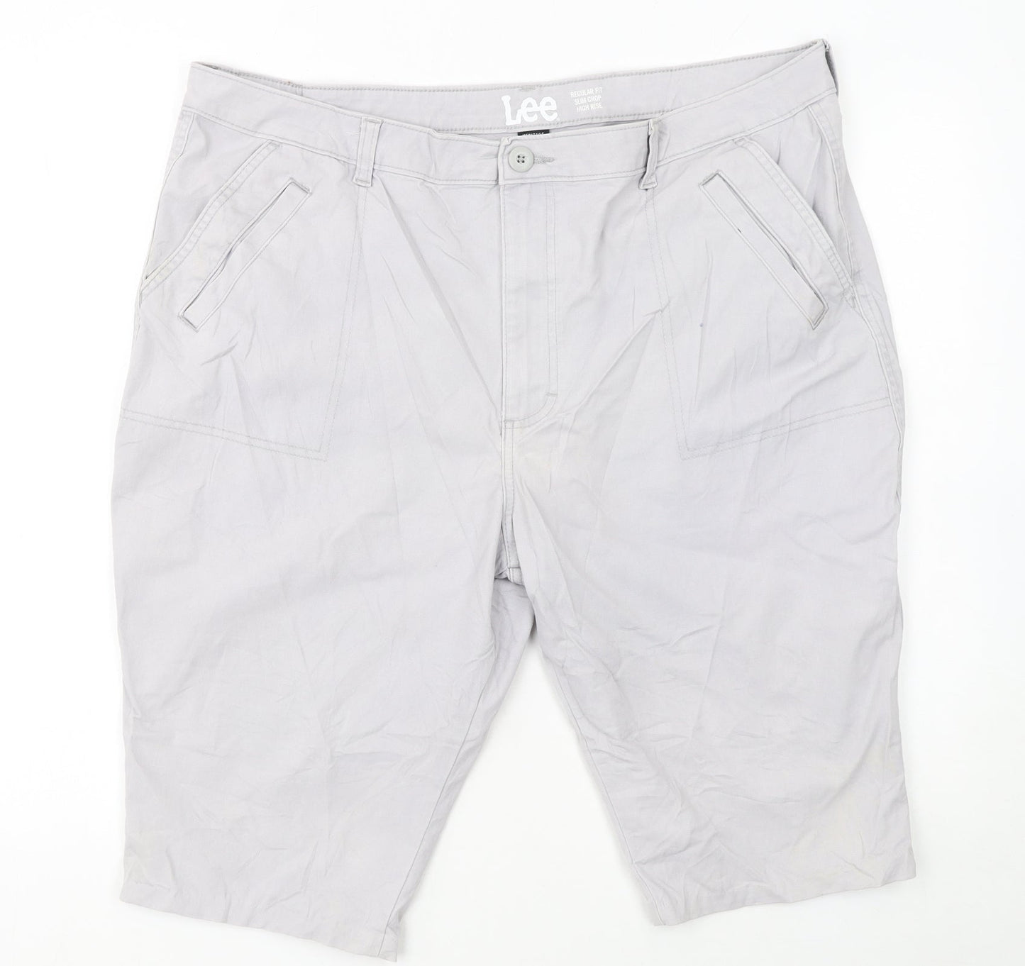Lee Women’s Grey High Rise Chino Shorts M Regular Fit Heritage