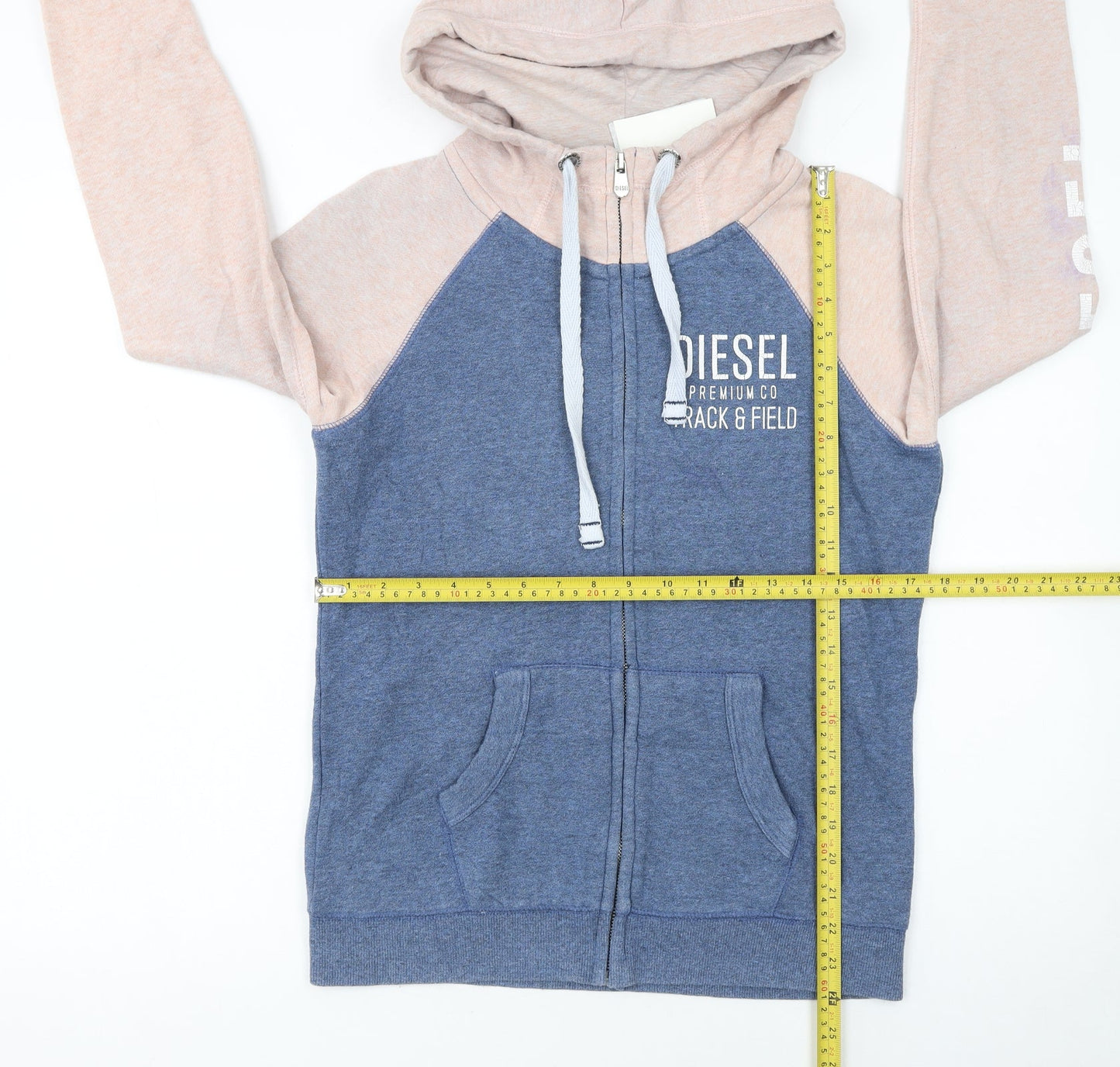 Diesel Women Blue Beige Full Zip Hoodie Size M Track & Field Logo