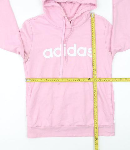Back view of Adidas Women's Pink Pullover Hoodie, size S, Hooded Sweatshirt