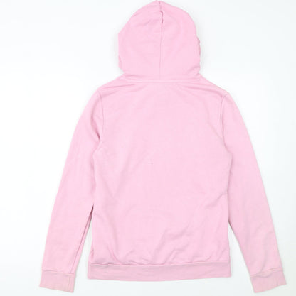 Close-up detail of Adidas Women's Pink Pullover Hoodie, size S, Hooded Sweatshirt