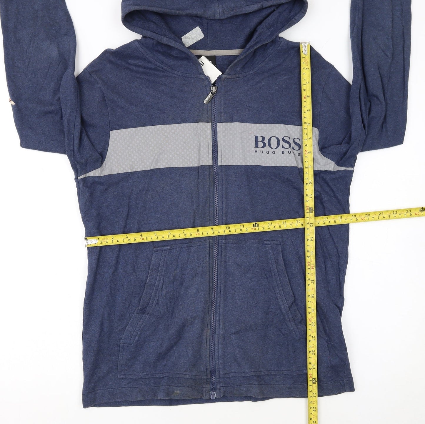 Hugo Boss Men's Blue Full Zip Hoodie Size S Jersey Cotton