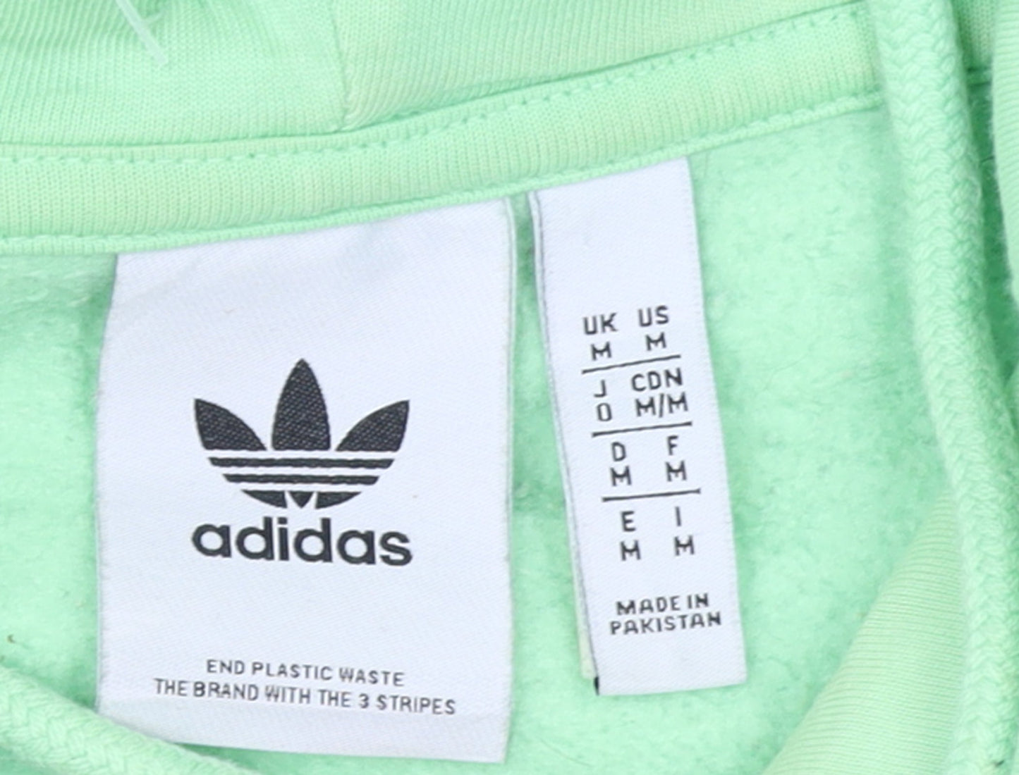 Adidas Mens Green Pullover Hoodie Size M Logo Fleece Sweatshirt