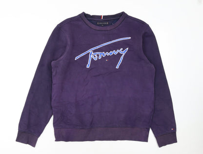 Additional front view of Tommy Hilfiger girls’ purple crew neck pullover sweatshirt, size 164