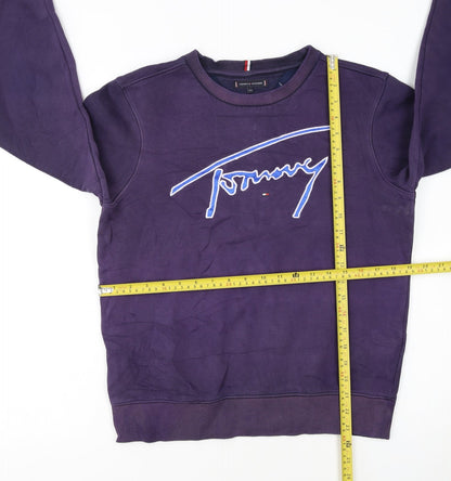 Back view of Tommy Hilfiger girls’ purple crew neck pullover sweatshirt, size 164