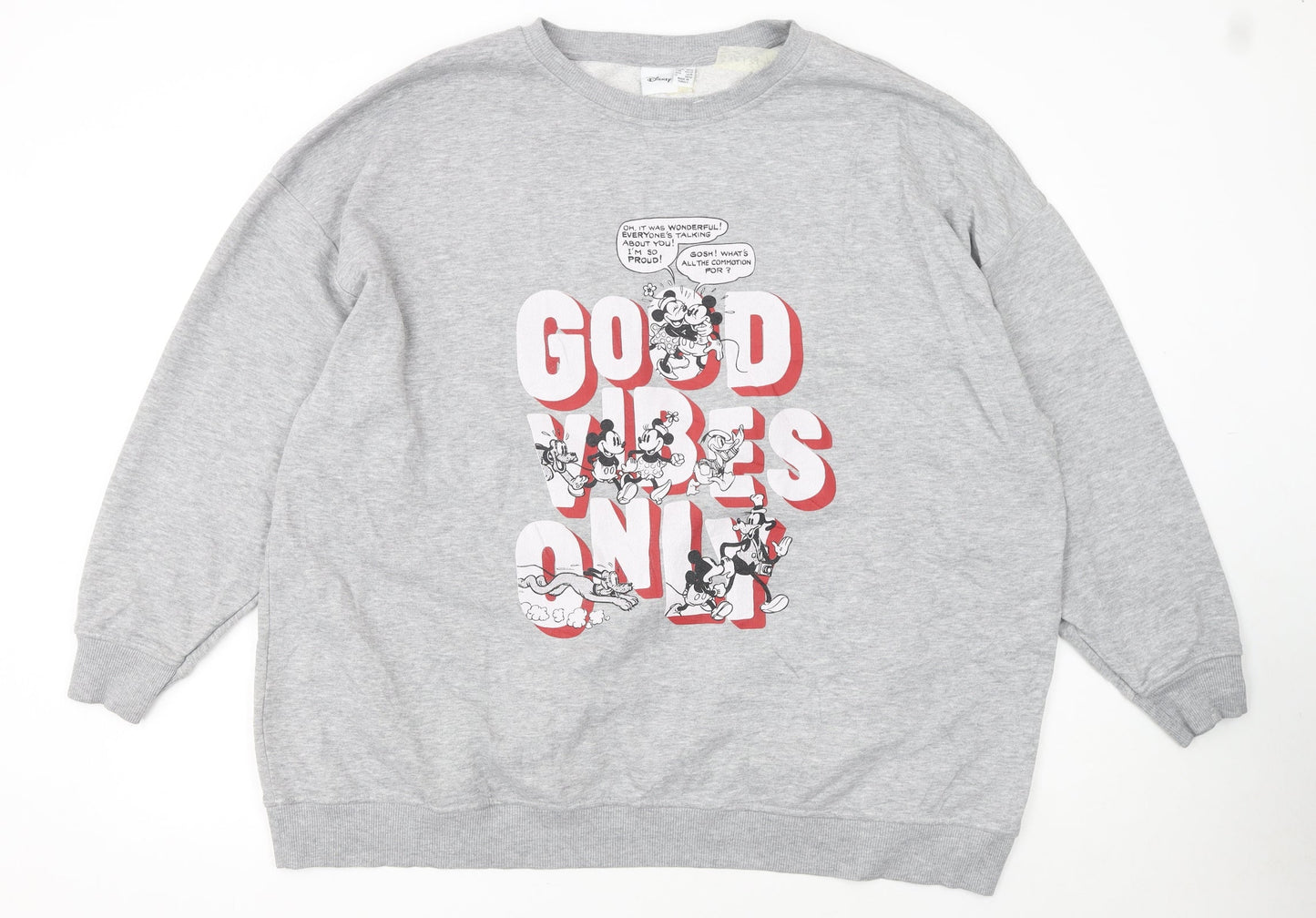 Disney Women Grey XL Sweatshirt Mickey & Friends Good Vibes Only