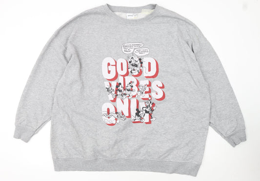 Disney Women Grey XL Sweatshirt Mickey & Friends Good Vibes Only