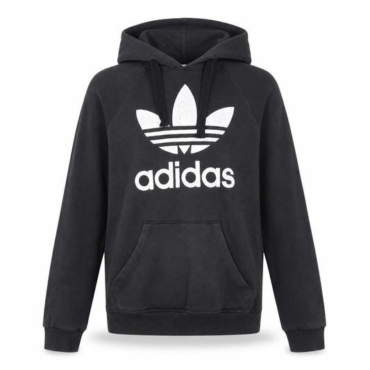 Front view of Adidas women’s black xs pullover hoodie with logo print