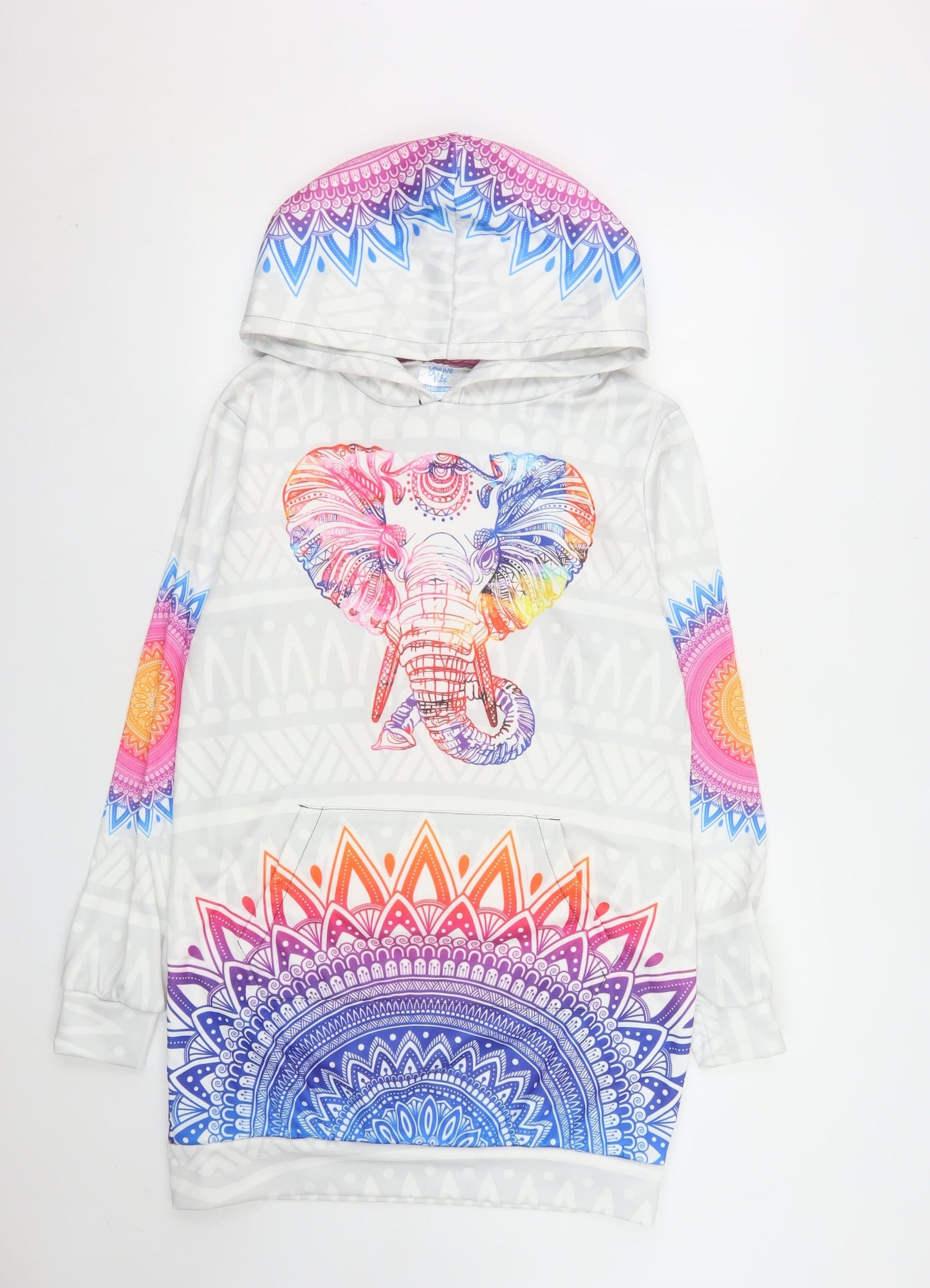 Yes We Vibe Unisex Multicoloured Elephant Graphic Pullover Hoodie Medium