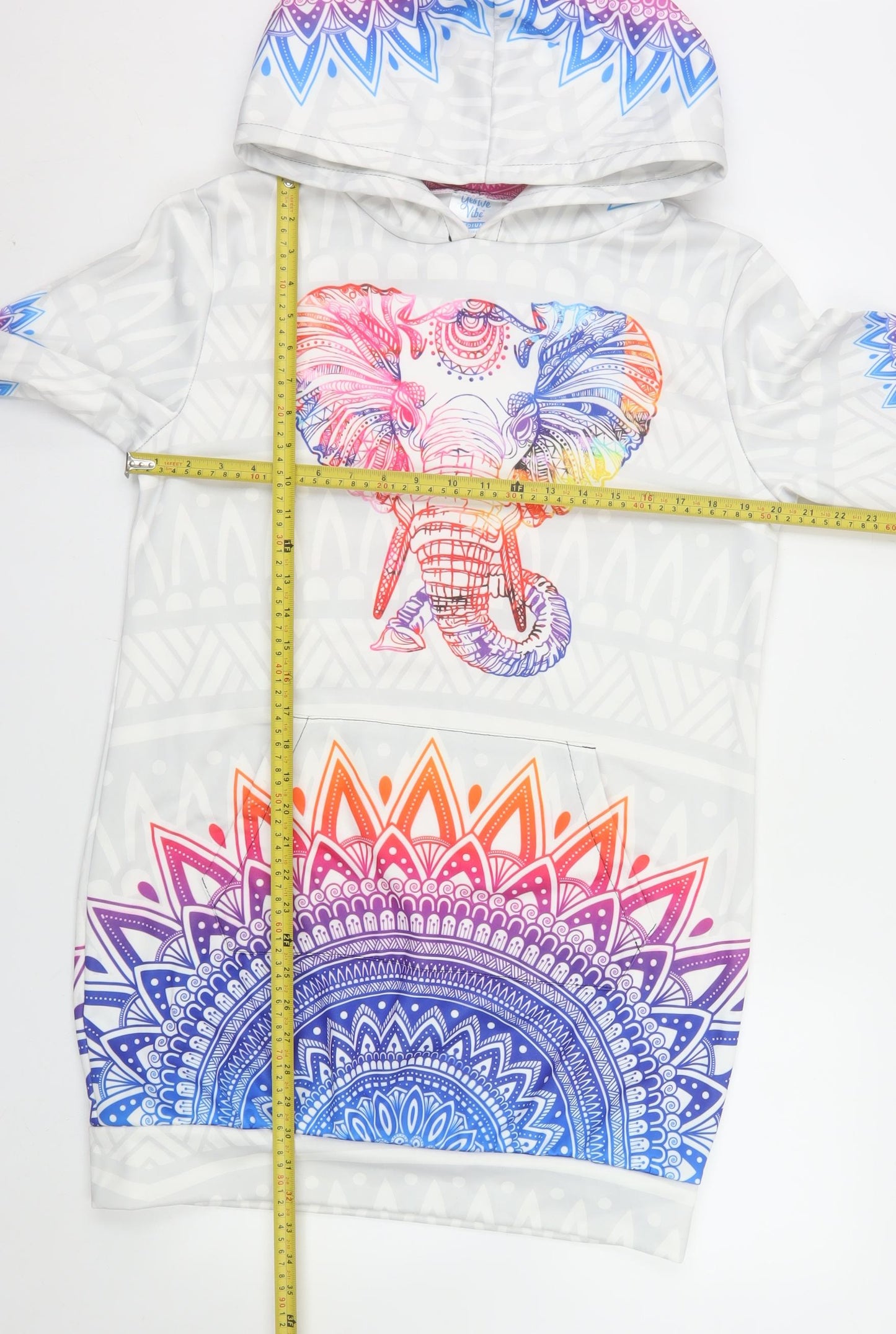 Yes We Vibe Unisex Multicoloured Elephant Graphic Pullover Hoodie Medium