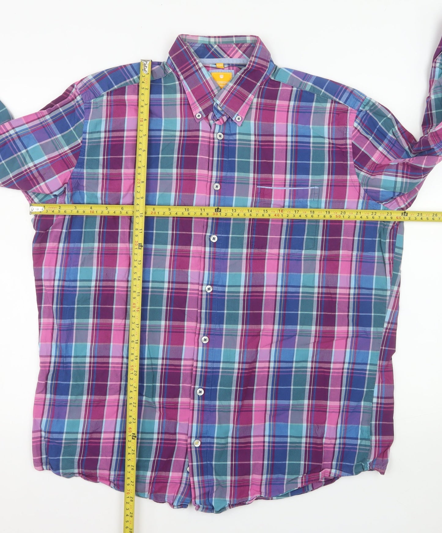 Redmond Casual Men's Blue Pink Plaid Button-Up Shirt XL Cotton