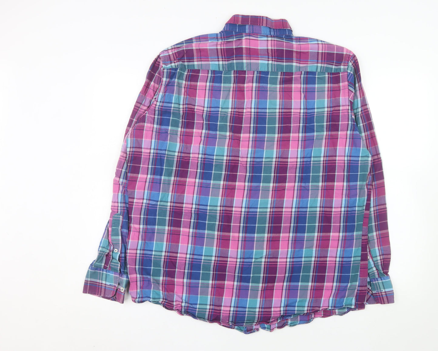 Redmond Casual Men's Blue Pink Plaid Button-Up Shirt XL Cotton
