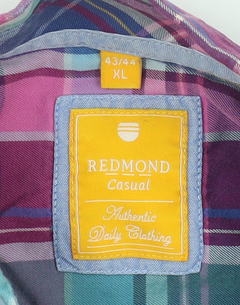 Redmond Casual Men's Blue Pink Plaid Button-Up Shirt XL Cotton