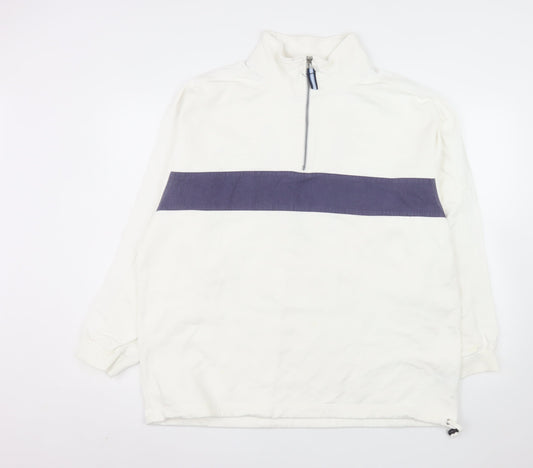 Preloved Sebago Men's White 2XL 1/4 Zip Cotton Pullover Sweatshirt - Front