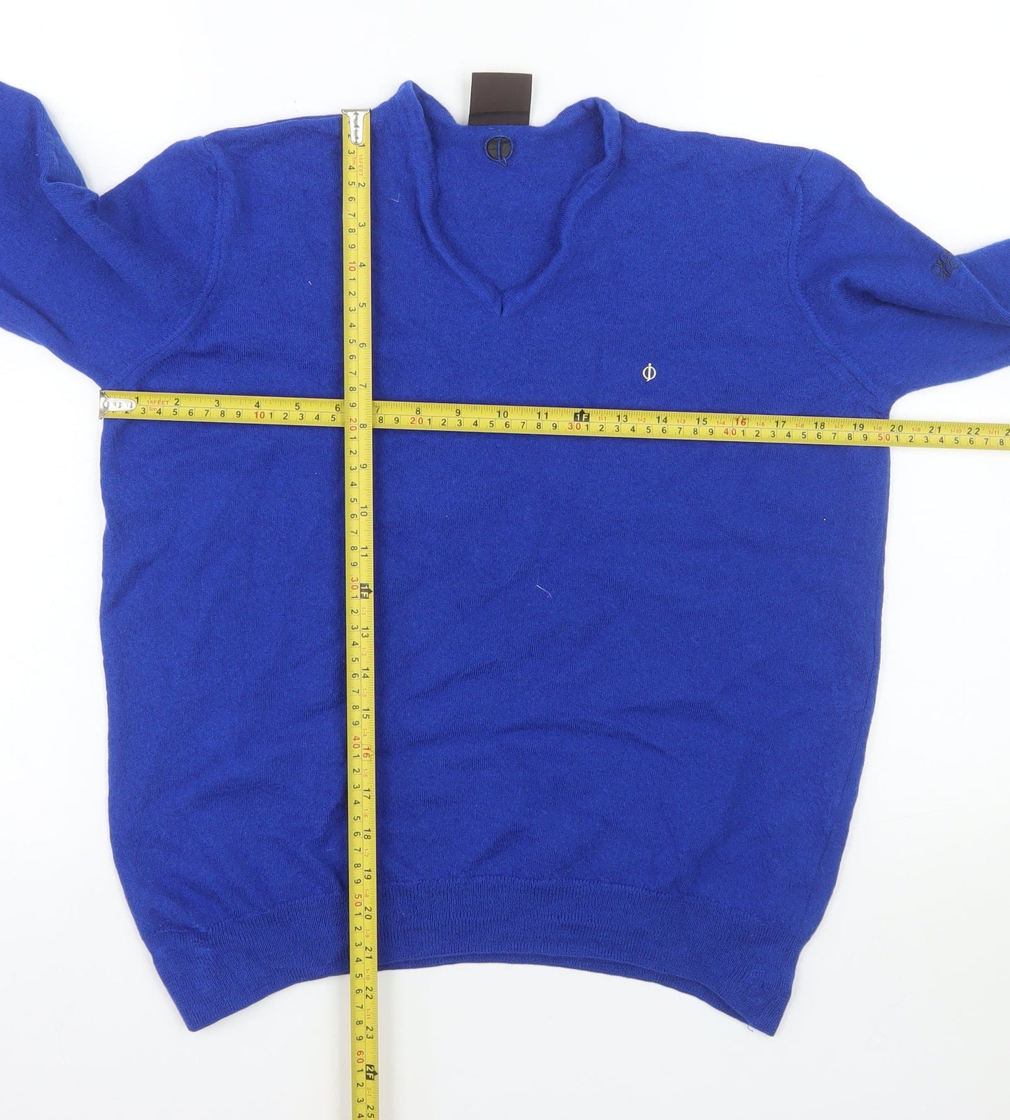 Oscar Jacobson Mens Blue Wool V-Neck Pullover Jumper XL