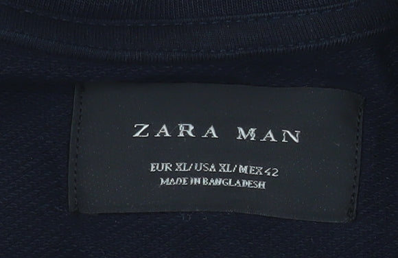 Zara Man Men's Black Cotton Biker Jacket XL Zip Pockets Classic Style