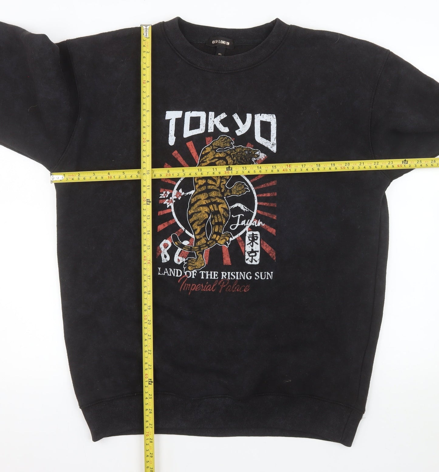 QED London Men's Black Tokyo Tiger Graphic Pullover Sweatshirt L