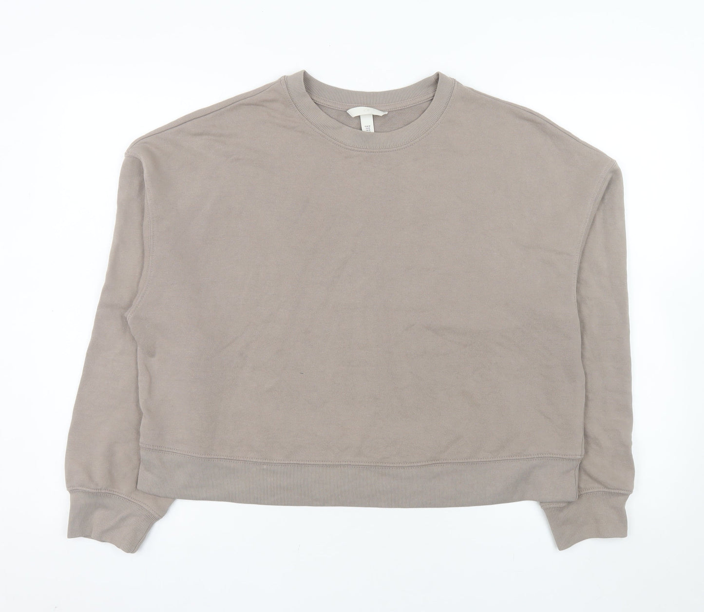 H&M Womens Beige Crew Neck Pullover Sweatshirt Size 12 Cotton Blend