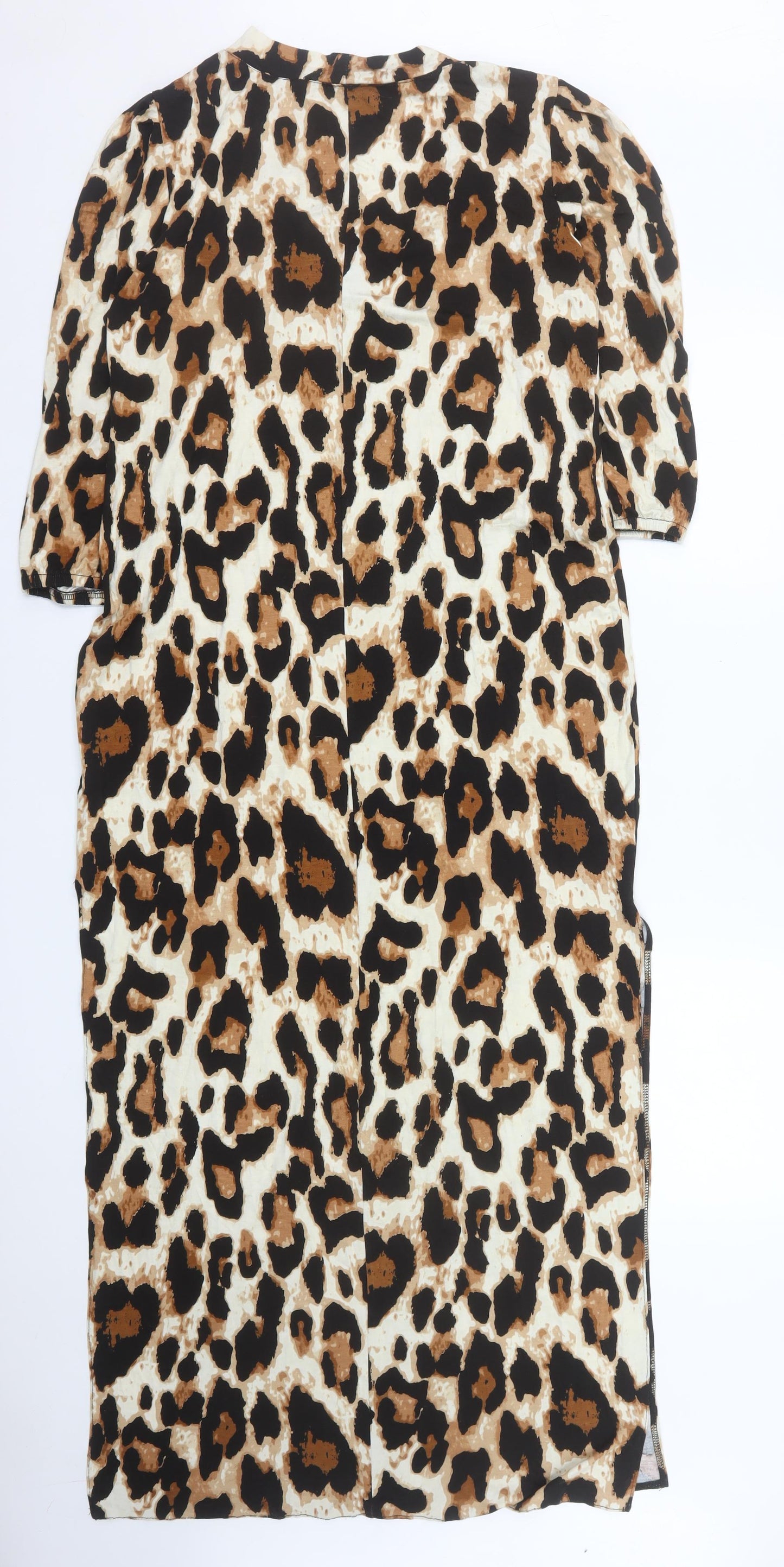 Lakarta Women Brown Leopard Print Midi Bodycon V-Neck Dress L
