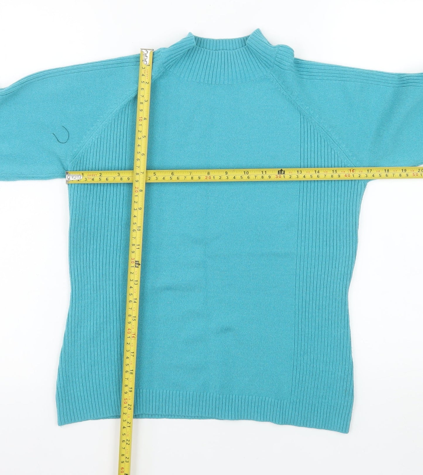 First Avenue Women's Blue Mock Neck Cotton Blend Jumper Size S