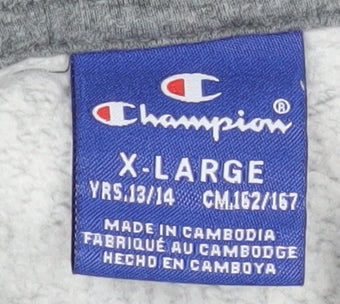 Champion Boys Grey Pullover Hoodie 13-14 Years Regular Fit Logo Fleece