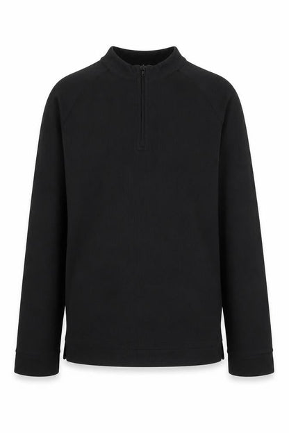 Front view of Trespass boys’ black 11-12 years 1/4 zip fleece sweatshirt