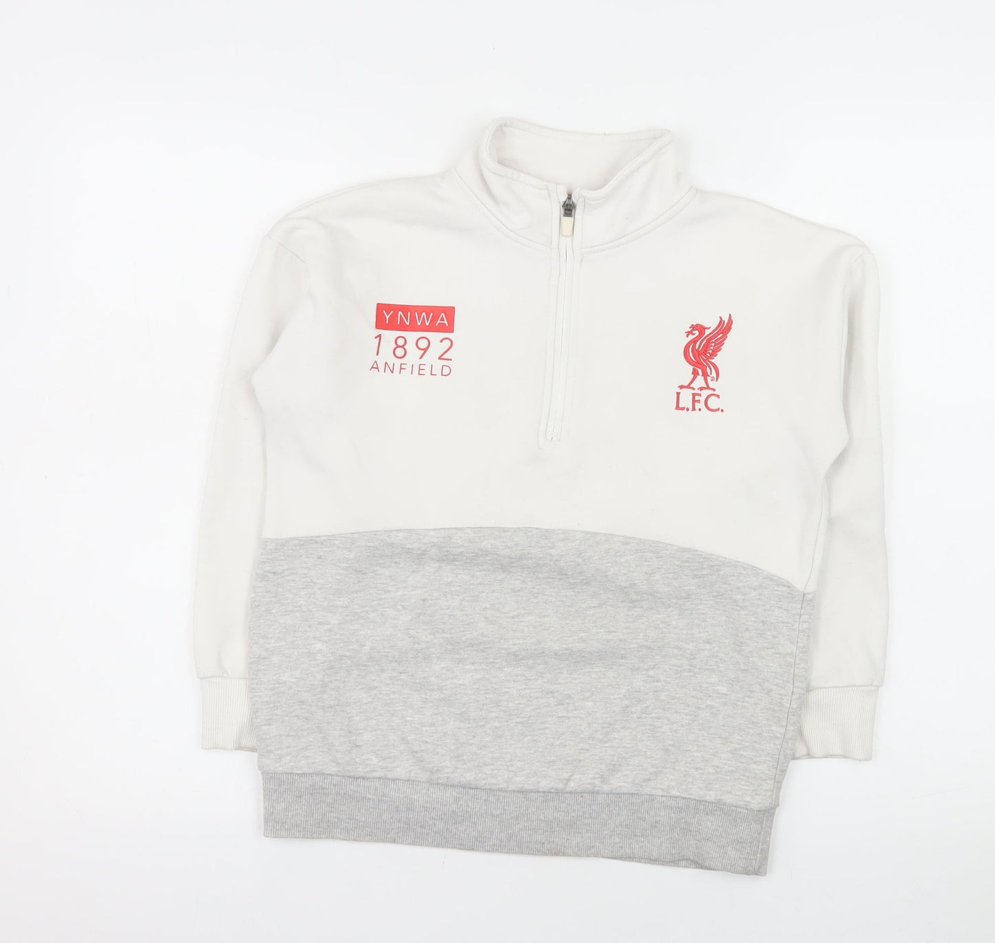 Liverpool FC Boys White Grey 1/2 Zip Sweatshirt 9-10 Years Lined Cotton Blend