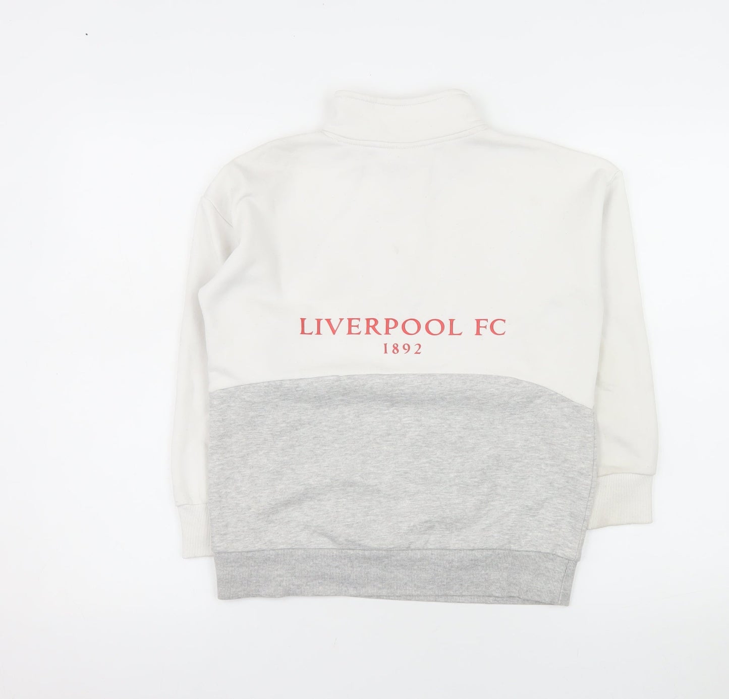 Liverpool FC Boys White Grey 1/2 Zip Sweatshirt 9-10 Years Lined Cotton Blend