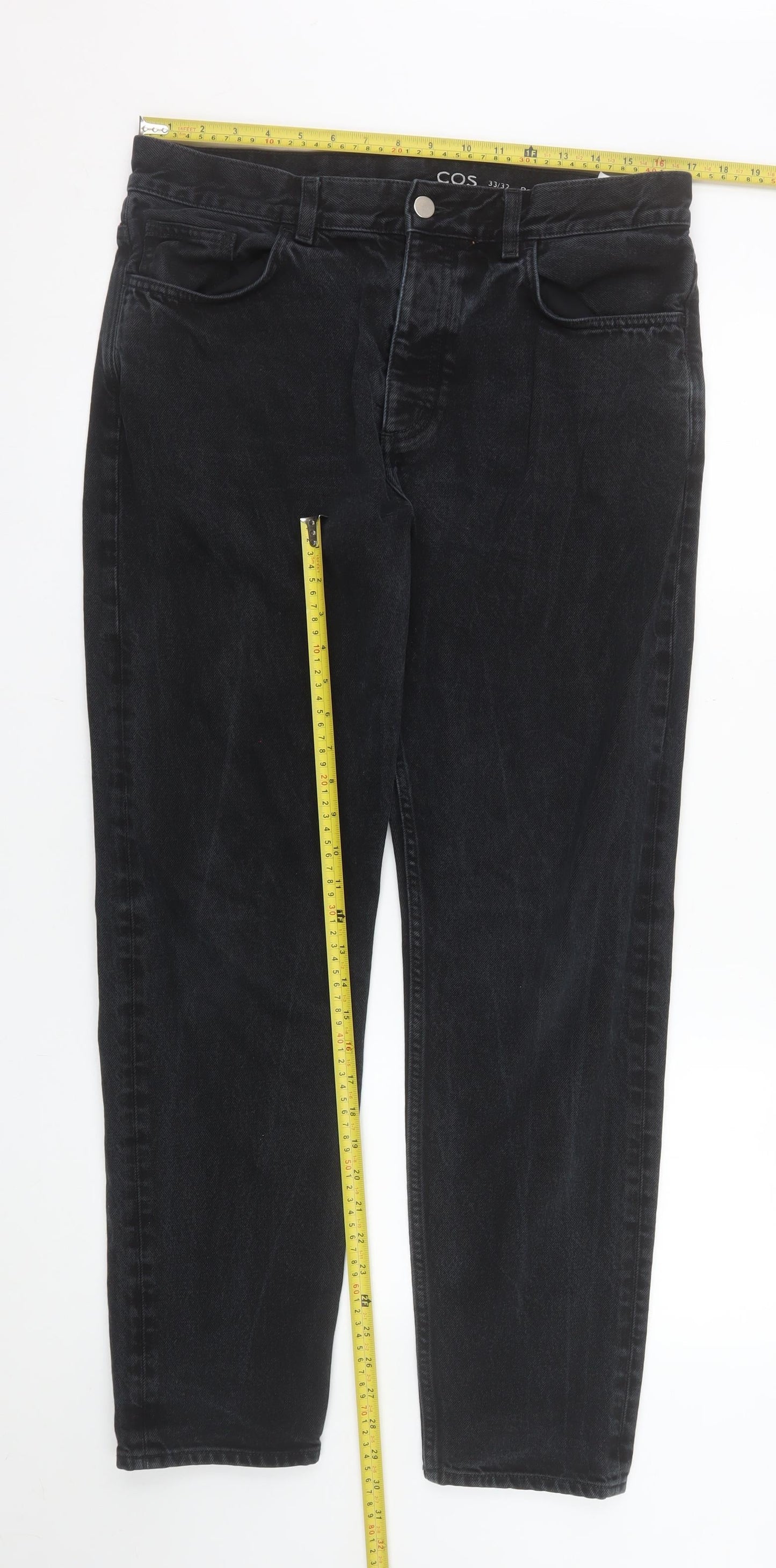 COS Women Black Mid Rise Tapered Jeans Size 33/32 Regular Fit