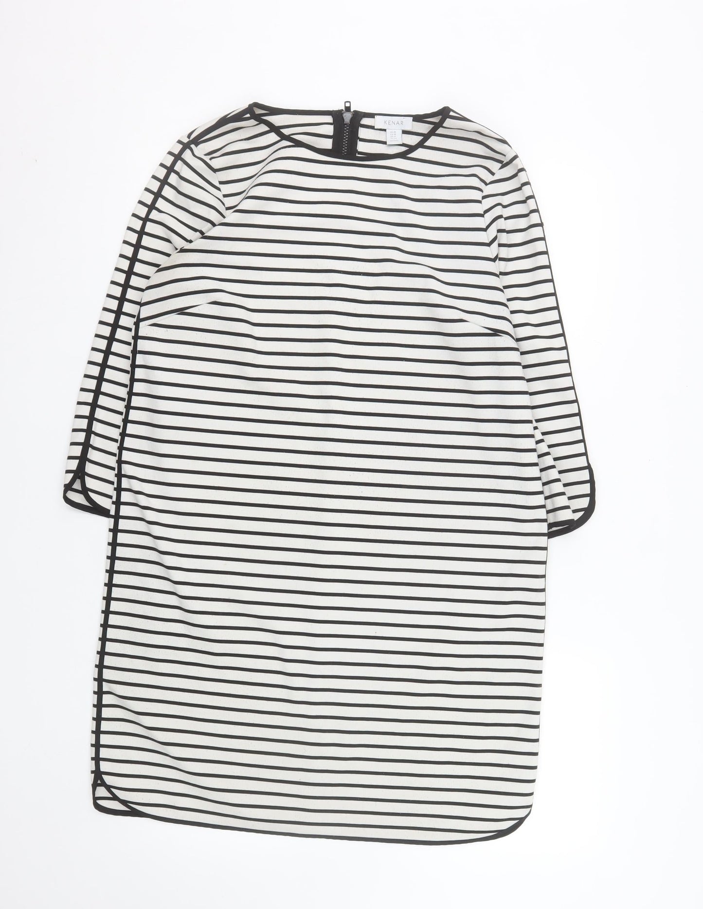 Kenar Women Black White Striped Shift Dress Size 14 3/4 Sleeve