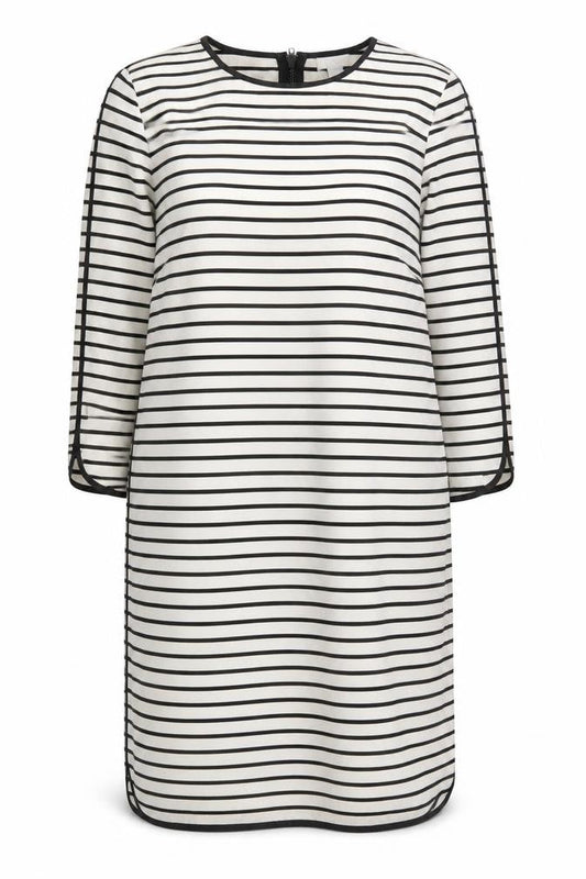 Kenar Women Black White Striped Shift Dress Size 14 3/4 Sleeve