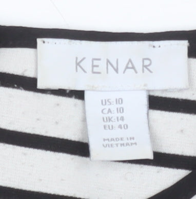 Kenar Women Black White Striped Shift Dress Size 14 3/4 Sleeve
