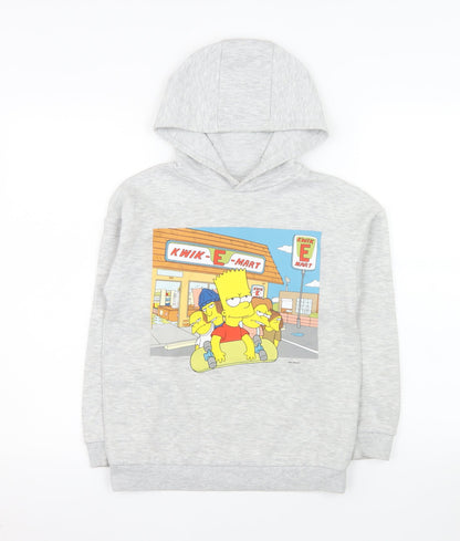 Front view of Primark boys’ grey bart simpson hoodie 9-10 years pullover fleece