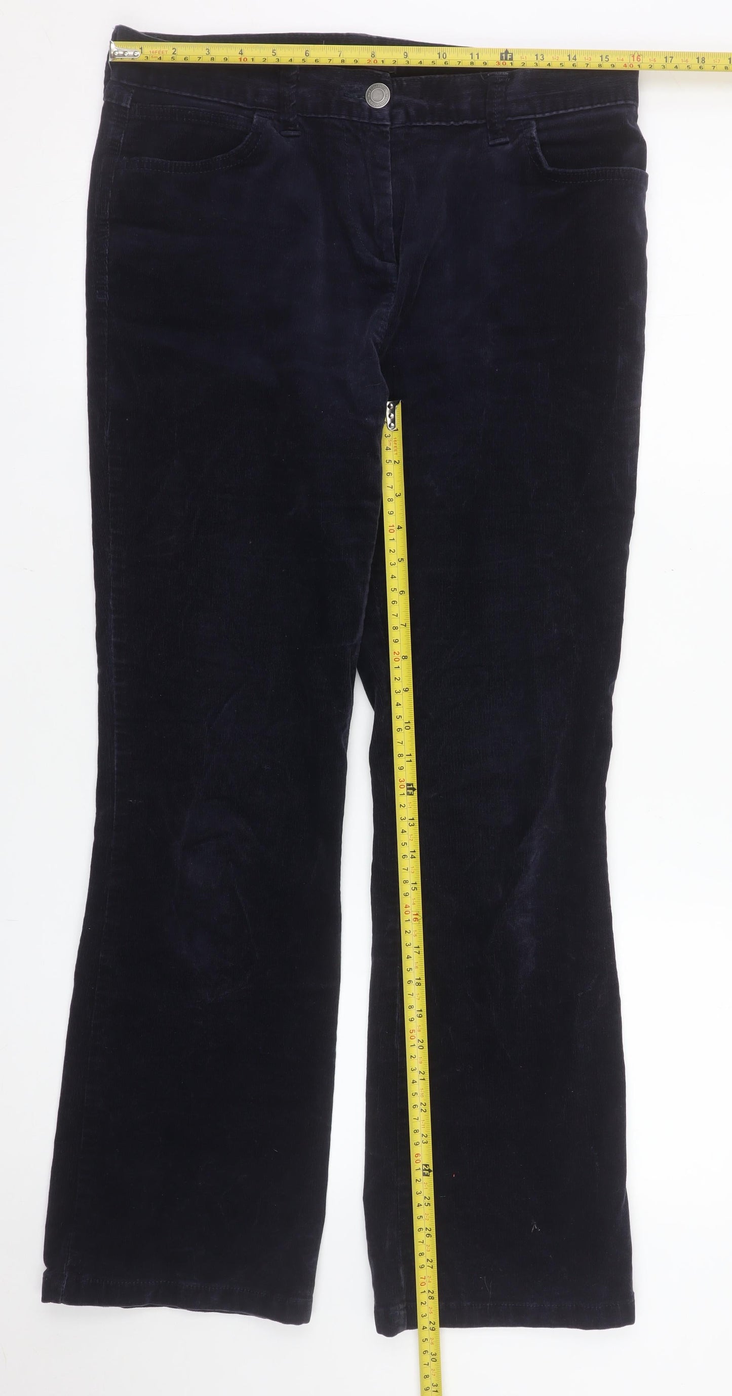 Marks and Spencer Women’s Blue Corduroy Straight Leg Trousers UK 12