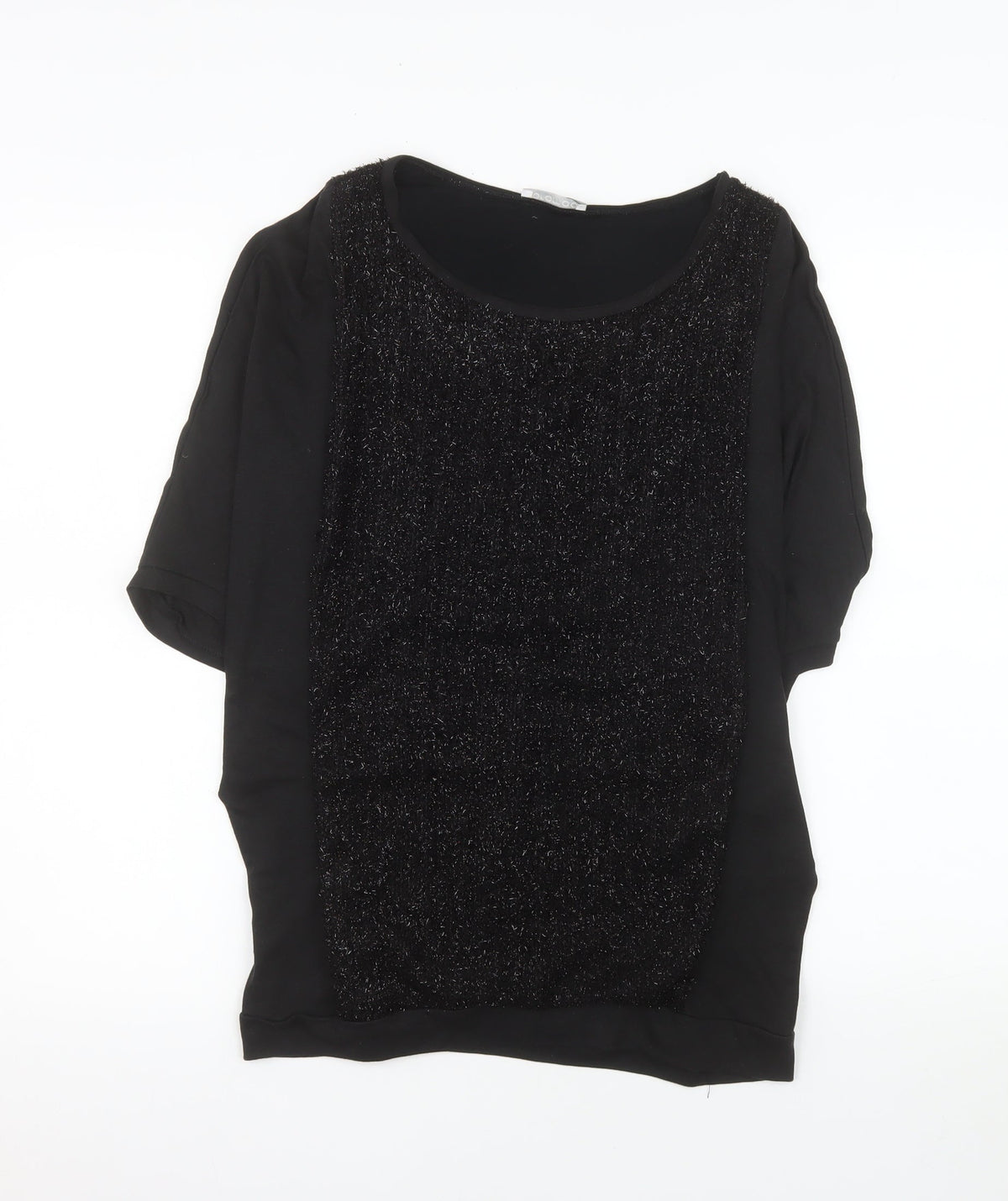 Promod Women's Black Glitter Panel Top Size 12 Short Sleeve