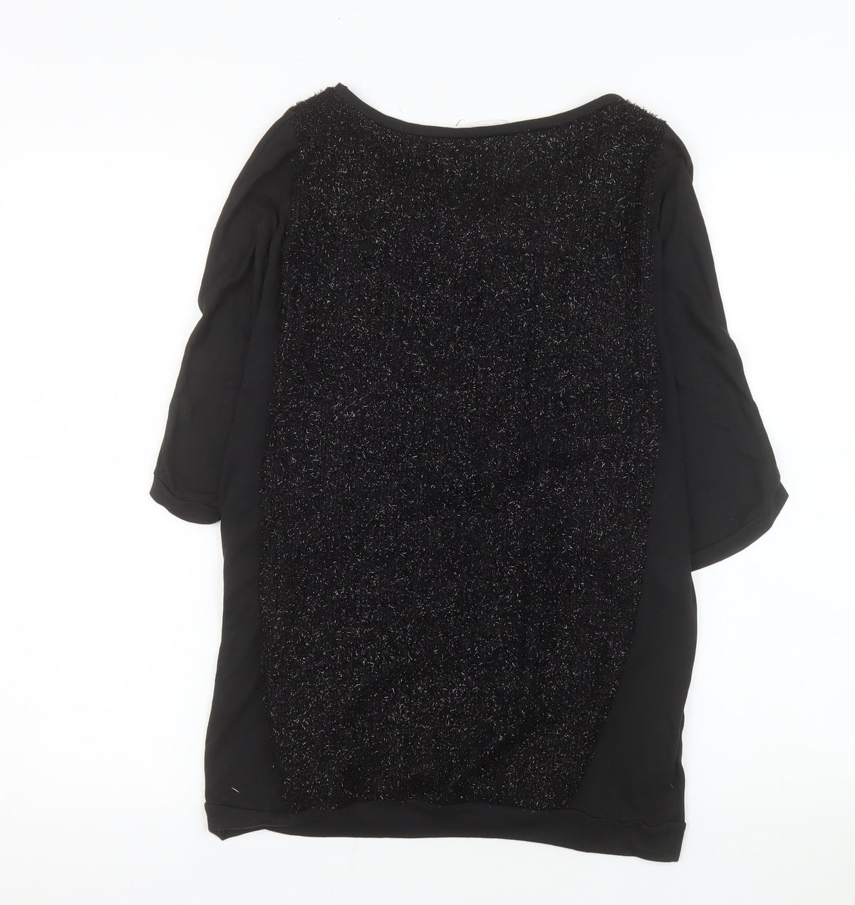 Promod Women's Black Glitter Panel Top Size 12 Short Sleeve
